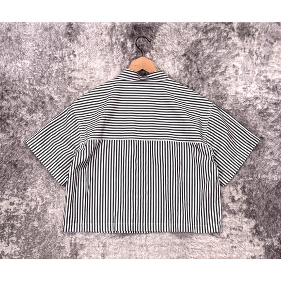 The Great Top 2 Womens Boxy Poplin Striped Collared Button Down Shirt - Picture 3 of 8